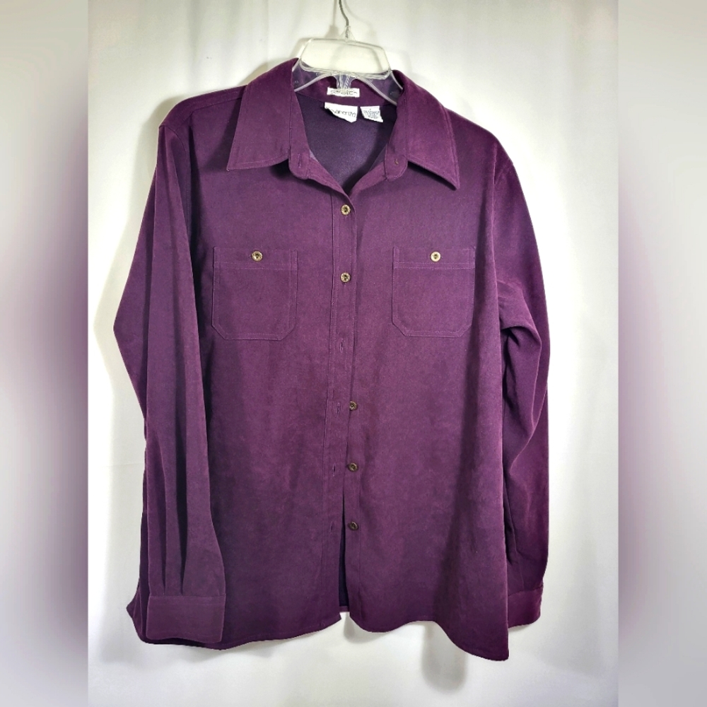 apparenza maroon stretch button down shirt women's L #1690